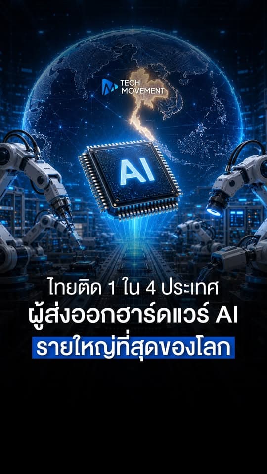 ไทยติด 1 ใน 4 ประเทศผู้ส่งออกฮาร์ดแวร์ AI รายใหญ่ที่สุดของโลก