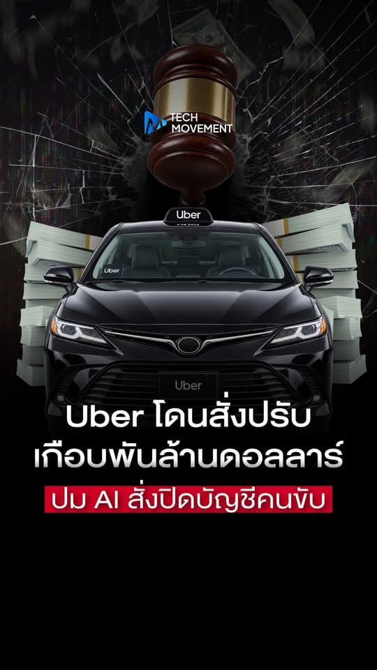 Uber โดนสั่งปรับเกือบพันล้านดอลลาร์ ปม AI สั่งปิดบัญชีคนขับ